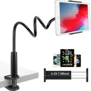 Gooseneck Tablet Stand Holder , Phone Mount Stand for iPad Pro 2020 Mini Air/iPhone/Samsung Galaxy Tabs/Amazon Kindle Fire HD and More 4.5-10.6" Devices, Overall Length 30in - Black
