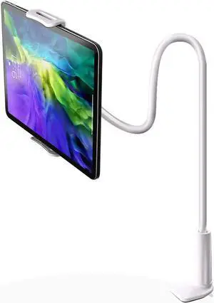 Gooseneck Tablet Holder, Lamicall Tablet Mount - Flexible Arm Clip Tablet Stand Compatible with iPad Mini Pro Air, Galaxy Tabs, Switch, More 4.7-10.6 " Devices - Whtie