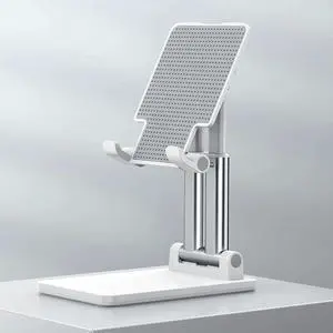 Desk Cell Phone Stand,Exmott Portable Foldable Cellphone Stand Holder for Office,Adjustable iPhone Stand Compatible with All Mobile Phone, iPhone, iPad, Tablet 4-13'' e-Reader Desk Accessories, White