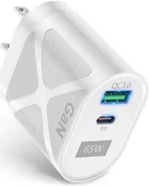 Dual Port USB C Charger 65W PD 3.0 USB C Wall Charger Portable Adapter with iPhone Charger USB C Block Plug Compatible with iPhone 13/13 Pro/12/12 Pro Max/MacBook/iPad Pro/Galaxy - White