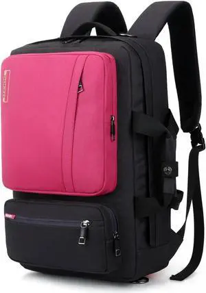 SOCKO Convertible Backpack Messenger Bag Shoulder bag Laptop Case Handbag Business Briefcase Multi-functional Travel Rucksack Fits 17.3 Inch Laptop For Men/Women-Pink