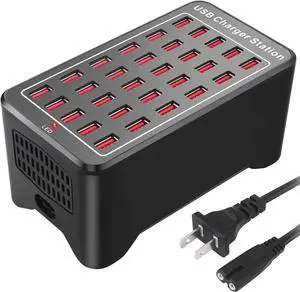 30 Ports USB Charging Station with Intelligent Protection, 150W Multi-Port USB Charging Station Organizer for Hotels, Schools, Shops, Shopping malls and Travel - Black
