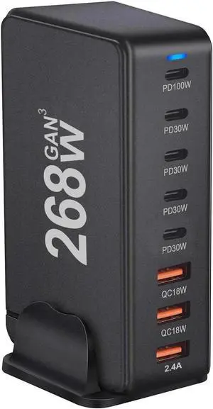 268W USB C QC4.0 Compact Desk Charger, GaN PPS Fast Travel Charger for MacBook Pro/Air, Chromebook, GalaxyBook, Pixelbook, Surface, iPad Pro, Steam Deck, and More
