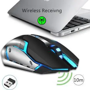 M10 Wireless Gaming Mouse Up to 2400 DPI, 2.4GHZ, Rechargeable Mouse with 5 Buttons and 7 Changeable LED Color,600mAh Battery, Ergonomic for Computer/ Laptop/Mac/PC(Black)