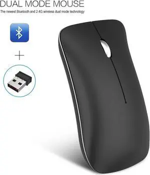 HXSJ Wireless Gaming Mouse, Silent Click, Bluetooth 4.0 + 2.4G Dual Mode Cordless Computer PC Gaming Mouse Laptop USB Mice, Advanced 1600 DPI Optical Sensor, 3-Button, Ergonomic Grips, Black
