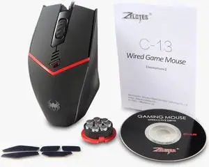 ZELOTES Gaming Mouse Wired [ Programmable ][ Breathing Light ] [ 3200 DPI ] [ Weight Tuning Set ], PC,Computer Gamer Mice, 6 Buttons for Both Hands- Black