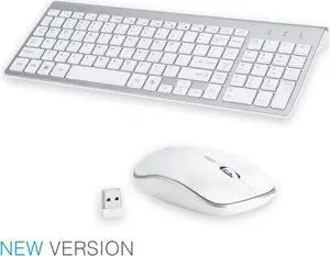 Wireless Keyboard and Mouse Combo, 2.4GHz Ultra Thin Full Size Wireless Keyboard Mouse Combo Set with Number Pad for Computer, Laptop, PC, Desktop, Notebook, Windows 7, 8, 10-(White)
