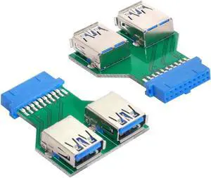 For Motherboard Dual USB 3.0 A Type Female to Motherboard 20/19 Pin Box Header Slot Adapter PCBA