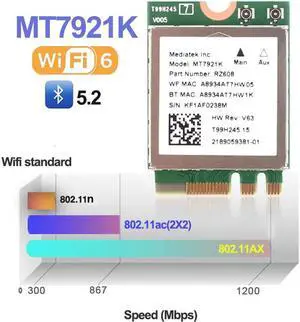 Wi-Fi 6 MediaTek MT7921k wifi 6 1800M Bluetooth 5.2 desktop / notebook wireless network card NGFF m.2 WIF support windows10 / 11