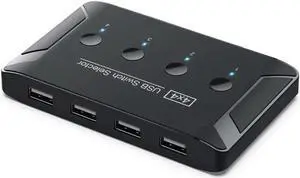 KVM USB 2.0 Switch Selector 4 Port PCs Sharing 4 Devices for Keyboard Mouse Scanner Printer