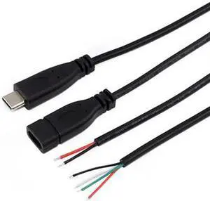 20cm Black Type-c Usb FeMale male Plug 2 4 wire Power Cable Cord stripped Maximum current 3A for Raspberry pie DIY