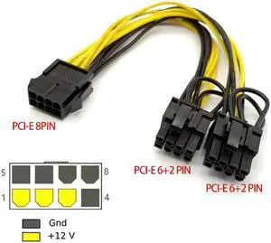PCI-Express PCIE 8 Pin To Dual 8 (6+2) Pin VGA Graphic Video Card Adapter Power Supply Cable 8 Inches
