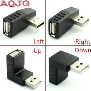 90 degree USB 2.0 A male to female Left and right angled adapter USB 2.0 AM/AF Connector for laptop PC Computer Black