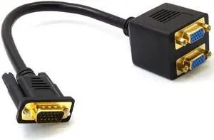 Great-Q RGB VGA SVGA Male to 2 VGA HD 15 Female Splitter Adapter Extension Cable