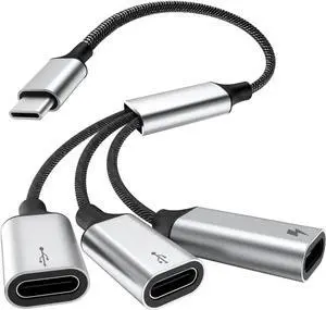 USB C Splitter Cable USB C Male to 3 USB C Female Adapter with Fast Charging Data Transfer 3 in 1 OTG Type C Cord Converter for iPhone 15/16/Pro/Pro Max/Plus iPad Pro/Air Mac Samsung