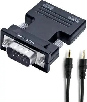 DTech HDMI to VGA Adapter with 3.5mm Audio Port (PC HDMI Source Output to VGA TV) for Old Computer Monitor Laptop Projector 1080P Video (Female HDMI in Male VGA Out adaptador)