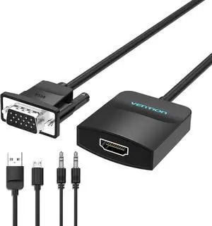 VGA to HDMI Adapter-1080P Video Dongle Adaptador VGA Converter with Audio Cable (1.5FT) Male to Female for PC Monitor HDTV (Note: VGA to HDMI Only Not Bi-Directional)