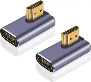 HDMI 90 Degree Adapter 8k Right Angle HDMI 2.1 Adapter 48Gbps HDMI Male to Female Adapter Extender Connector Supports 8K@60Hz 4K@120Hz 3D HDR for Laptop DVD TV Monitors PS5 (2Pack)