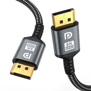 16K DisplayPort Cable 2.1 1.5 FT DP Cable[16K@60Hz 8K@120Hz 4K@240Hz 40Gbps] High Speed Gold-Plated DP to DP Cable for Gaming Monitor HDR/HDCP/FreeSync/G-Sync Monitor 4090 7900XTX