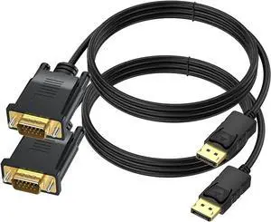 DisplayPort to VGA Cable 6 Ft 2-Pack Display Port DP to VGA Adapter Cord Male to Male HD Video 1080P for Computer Monitor TV Projector