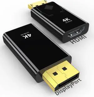 4K DisplayPort to HDMI Adapter 2-Pack 24K Gold Plated Uni-Directional Display Port DP to HDMI Passive Adapter Compatible for HP HDTV AMD NVIDIA GPU Projector PC Desktop