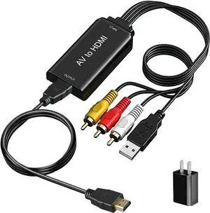 RCA to HDMI 1080P RCA Composite CVBS AV to HDMI Video Audio Converter Adapter with USB Charge Cable Compatible with PC Laptop Xbox PS4 PS3 TV STB VHS VCR Camera DVD
