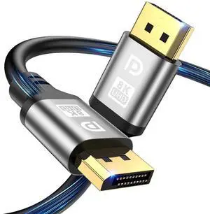 16K DisplayPort Cable 3.3FT 2.1 DP to DP Support 16K@60Hz 8K@60Hz 4K@144Hz HBR3 32.4Gbps HDR G-Sync & FreeSync Display Lead for Laptop Gaming Monitor PC TV