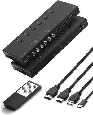 5 in 1 Out HDMI/AV Switcher RCA/HDMI to HDMI Converter -2 AV Inputs 3 HDMI Inputs Support HDR & HDCP 2.2 & Full 3D for Sega/Xbox/PS1/PS2/Xbox PS5/PS4 Fire Stick