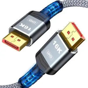 80Gbps Displayport Cable 2.1 6FT 16K@60Hz 8K@120Hz 4K@240Hz DP 2.1 Cable 16K Braided Cord Compatible with HDR10 DSC 1.2a G-Sync FreeSync Gaming PC NVIDIA RTX 4090/3090 AMD 7900XTX