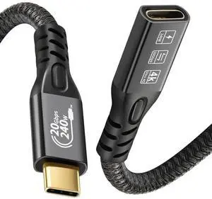 20Gbps USB C 3.2 Extension Cable, USBC 3.2 Gen2 Type-c Male to Female Extender Cable Ultra HD 4K@60Hz 240W Charging 20Gbps Data Transfer Compatible with External SSD eGPU