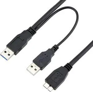 Power Y Cable Dual USB3.0 A Male to Micro USB 3.0 Y Cable with Extra Power for SSD HDD