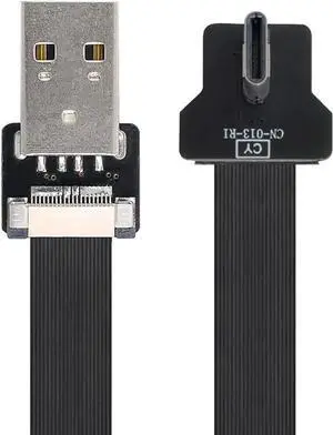 Type-A USB 2.0 Male to Type-C USB-C Male Left Right Angled 90 Degree Data Flat Slim FPC Cable 100CM for FPV & Disk & Phone