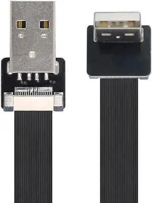 USB 2.0 Type-A Male to USB 2.0 Type-A Male Data Flat Slim FPC Cable 90 Degree Up Angled for FPV & Disk & Scanner & Printer 100CM