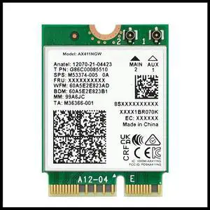 For AX411 Card 6E CNVio2 Bluetooth 5.3 Tri-Band 5374Mbps Network Adapter for Laptop/PC Win10/11-64Bit