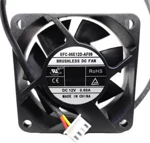 EFC-06E12D-AF09 60x60x25mm 6cm DC12V 0.60A 4-Hole 3-Wire Chassis Power Supply Cooling Fan