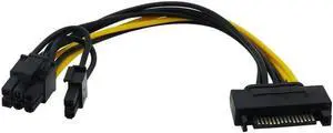 15 Pin SATA Male to 8 Pin (6+2) PCI-e Power Supply Cable 15Pin SATA to 8Pin PCI Express Adapter for Graphics Video Card 8 inch
