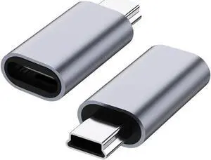 USB C to Mini USB 2.0 Adapter (2-Pack)Type C Female to Mini USB 2.0 Male Convert Connector Support Charge & Data Sync Compatible GoPro Hero 3+ MP3 Players Dash Cam Digital Camera GPS Receiver etc