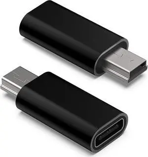 USB C to Mini USB Adapter Type C Female to Mini USB 2.0 Male Convert Connector Support Charge & Data Sync Compatible GoPro Hero 3+ MP3 Players Dash Cam Digital Camera Receiver etc(2-Pack) Black