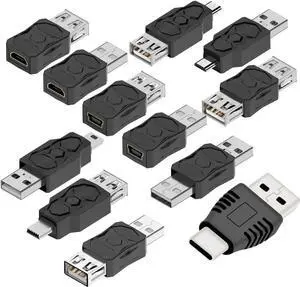 USB 2.0 Adapter Set USB/Type C/Micro/Mini Male to Female Converter Connector (12 pcs)