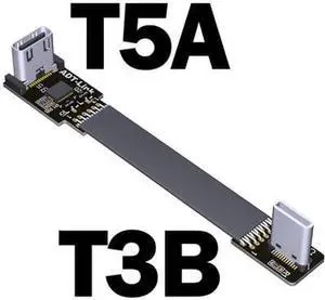 ADT USB 3.1 Type-C Male to Type C Female Up/Down Angle USB Data Sync Charge Cable USB-C Connector Adapter FPC FPV Flat Cord(T3B-T5A w Chip)(25cm)