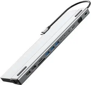 USB C Hub Multiport Adapter 12 in 1, Dual Display USB C Hub Multiple Adapter, 4K HDMI, USB Ports, 3.5mm Audio, PD 100W, SD/TF, Ethernet, Adapter for Laptop Computers