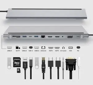 USB C Hub Docking Station 12 in 1 - Dual 4K HDMI/VGA,3 USB Ports, 3.5mm Audio, PD 100W, SD/TF, Ethernet - Laptop Docking Station for MacBook/Dell XPS/More Type-C Devices