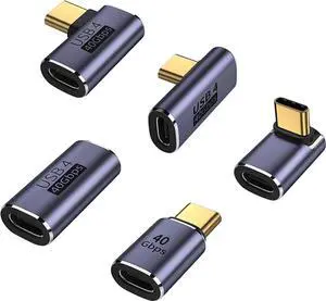 5 Pack USB C Adapter 90 Degree Up&Down Left&Right Angle USB Type C Male to Female Extender Female to Female Coupler for Steam Deck ROG Ally Switch MacBook Pro/Air and More (Purple)