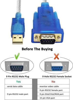 DTECH 10 Feet USB 2.0 to RS232 DB9 Serial Port Adapter Cable with FTDI Chipset Supports Windows 11 10 8 7 and Mac Linux