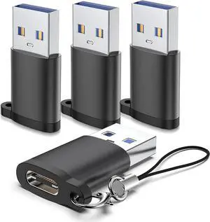 USB to USB C 3.0 Adapter 4 Pack Type C to USB A Converter USB-C Female to USB Male Compatible for Apple MacBook Pro Mac Book iPad iPhone 16 15 14 13 12 Pro Max Galaxy S20-S23 More Black
