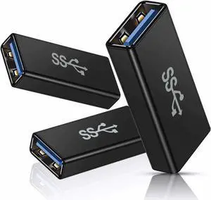 USB Female to Female Adapter (3-Pack) USB 3.0 Female to Type A Female 3.0 Cable Coupler for Connecting Two USB Male Ends Cord Extension Connector (Black (Upgraded))