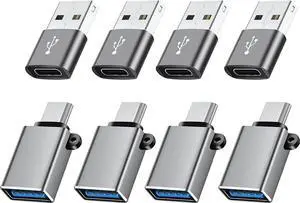 USBC to USB Adapter 8 Pack USB to USBC-C Adapter USB-C to USB Adapter USB to USBC Adapter USB to USB-C Adapter USB to C Adapter for iPhone 15 14 13 MacBook Pro iPad iMac and More(Grey)