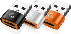 USB to USB C Adapter 6A Type C Female to USB3.0 A Charger Cable Adapter Converter for Fast Charging & Data-3Pack