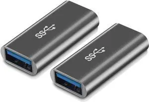 [2-Pack] Aluminum Type A Female to Female -Connector Converter USB 3.0 Coupler Adapter (Grey)
