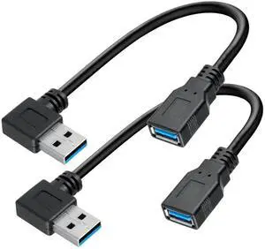 2 Pk 15CM USB 3.0 Extension Cable Type A Male to Female High-Speed Connection Extension Cable Convertor Adapter Extender Cord Right Angle 90 Degree for Laptop PC - Black